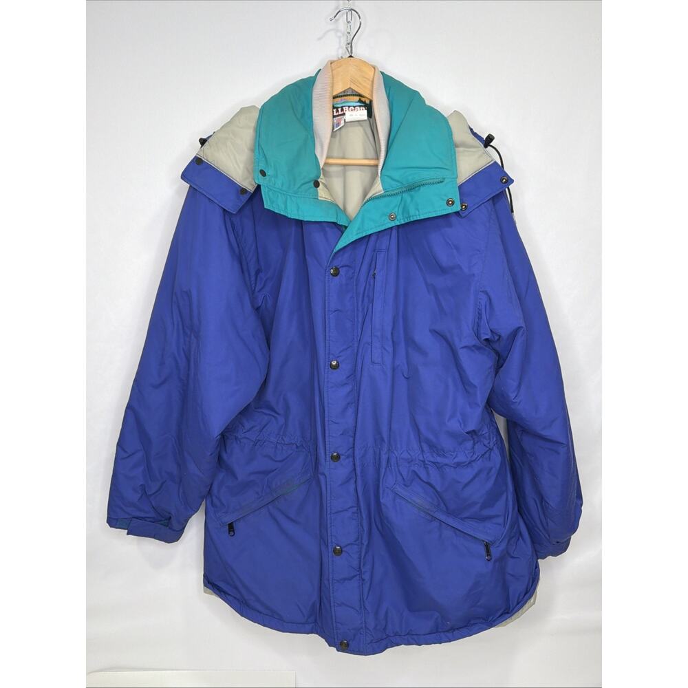 Vintage L.L. BEAN 3M Thinsulate XL Purple/green Parka With Hood Mens Made In USA